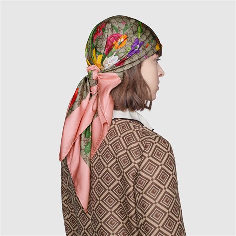 gucci floral print silk neck scarf|authentic Gucci silk scarf.